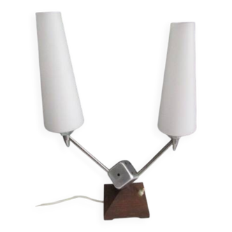 Vintage lamp from the 50s/60s in chromed metal and opaline