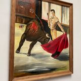 Oil on panel matador bullfighter and bull