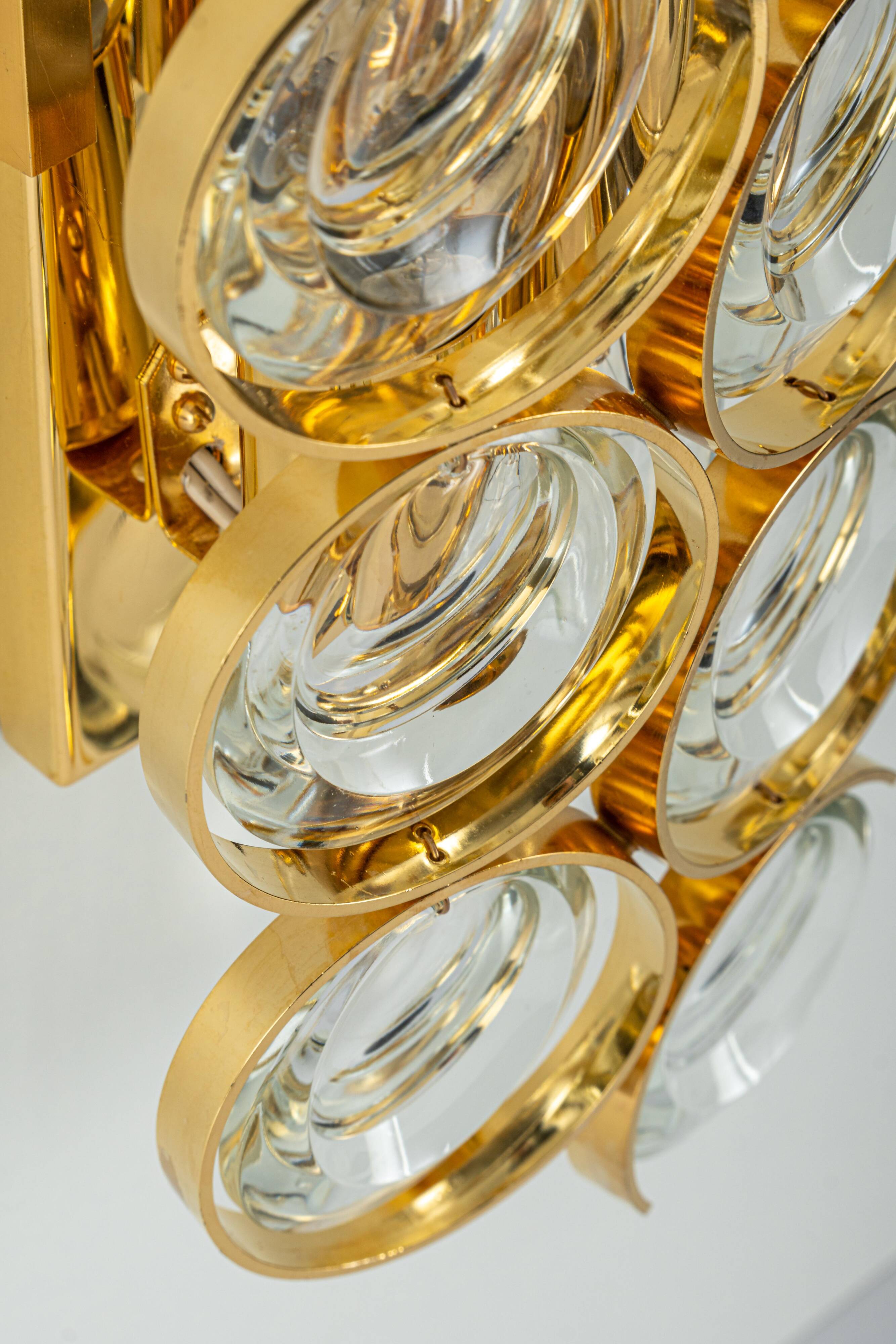Golden brass and crystal wall light by Palwa, Germany, 1960s.