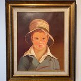 Portrait of the boy in the straw hat 70s/80s, signed