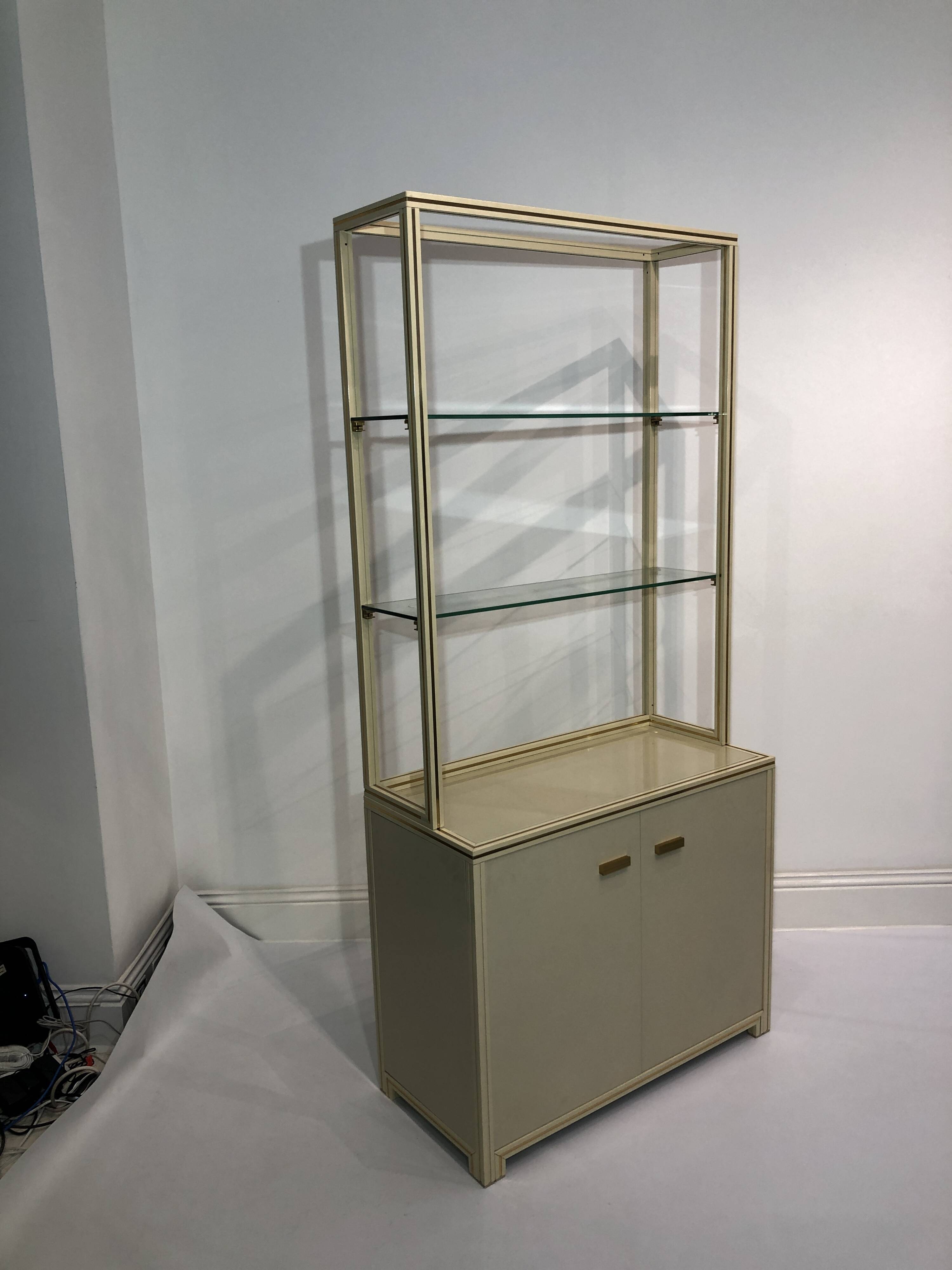 1970s Pierre Vandel Display Cabinet Shelving Cream and Brass