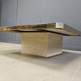 Vintage belgochrom 23kt gold and travertine coffee table , 1970s