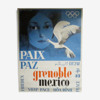 Affiche jeux olympiques d'hiver Grenoble Mexico 1968 J.M. Pirot Arcabas sport montagne neige