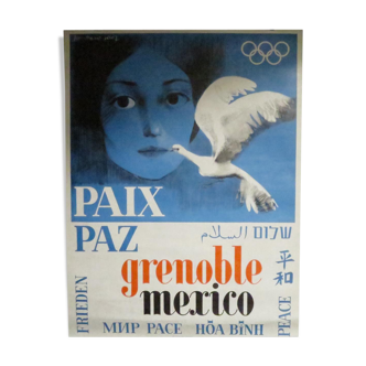 Affiche jeux olympiques d'hiver Grenoble Mexico 1968 J.M. Pirot Arcabas sport montagne neige