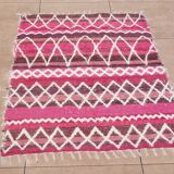 Recycled cotton handmade rug - Pink and white - Reversible