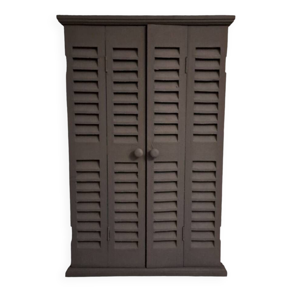 Dark grey wooden trompe l'oeil shutter mirror 1990 / wall decoration ...