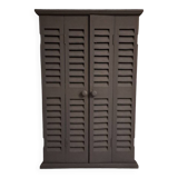 Dark grey wooden trompe l'oeil shutter mirror 1990 / wall decoration object Shutter-style mirror