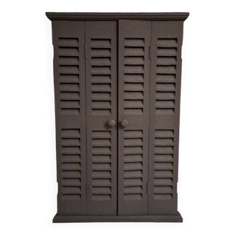 Dark grey wooden trompe l'oeil shutter mirror 1990 / wall decoration object Shutter-style mirror