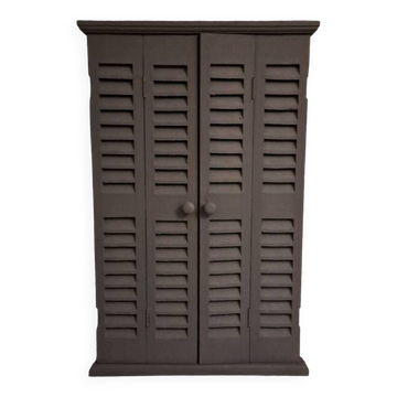 Dark grey wooden trompe l'oeil shutter mirror 1990 / wall decoration object Shutter-style mirror