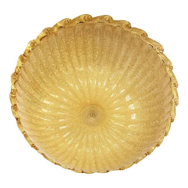 Venetian Amber Graniglia Budino Murano Glass Flush Mount by Simoeng