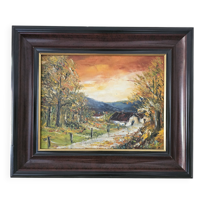 Tableau Huile sur Toile Paysage Automne en Dauphiné Signé Gilles Laverne