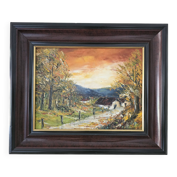 Oil Painting Landscape Autumn in Dauphiné Signed Gilles Laverne