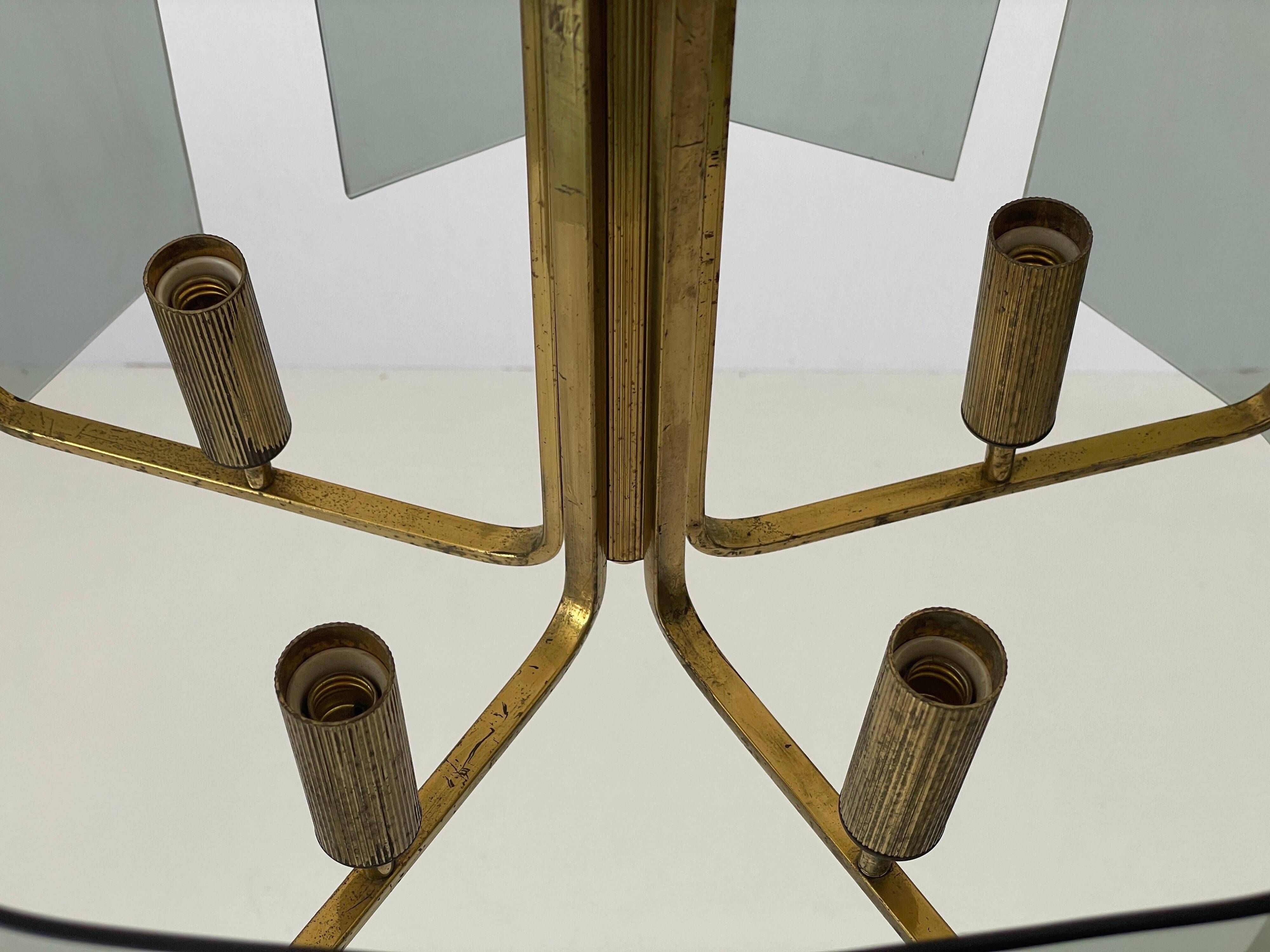 Grey glass chandelier with a brass body, 1960, Italy