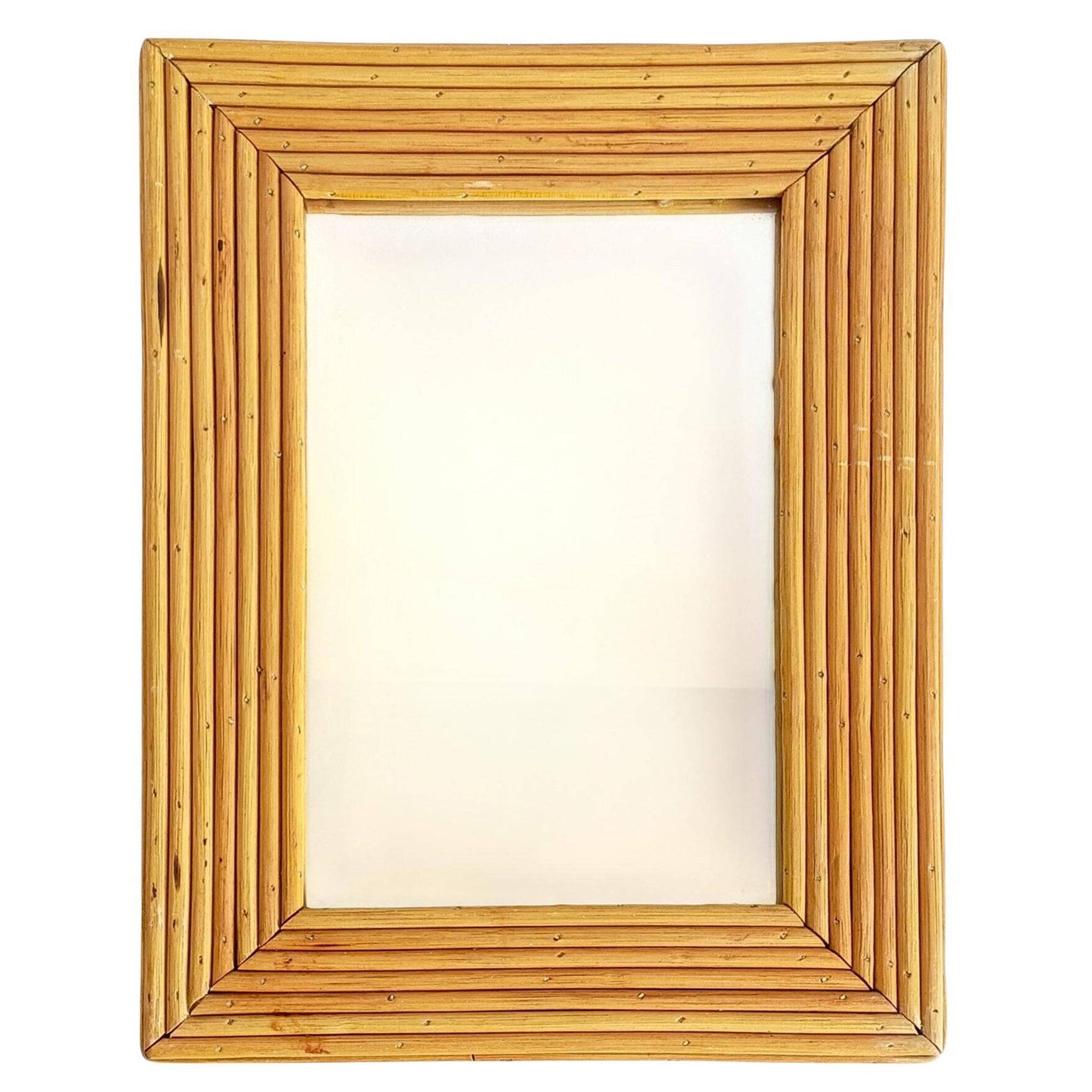 French Riviera Rattan Mirror in the Style of Vivai del Sud, France, 1960s