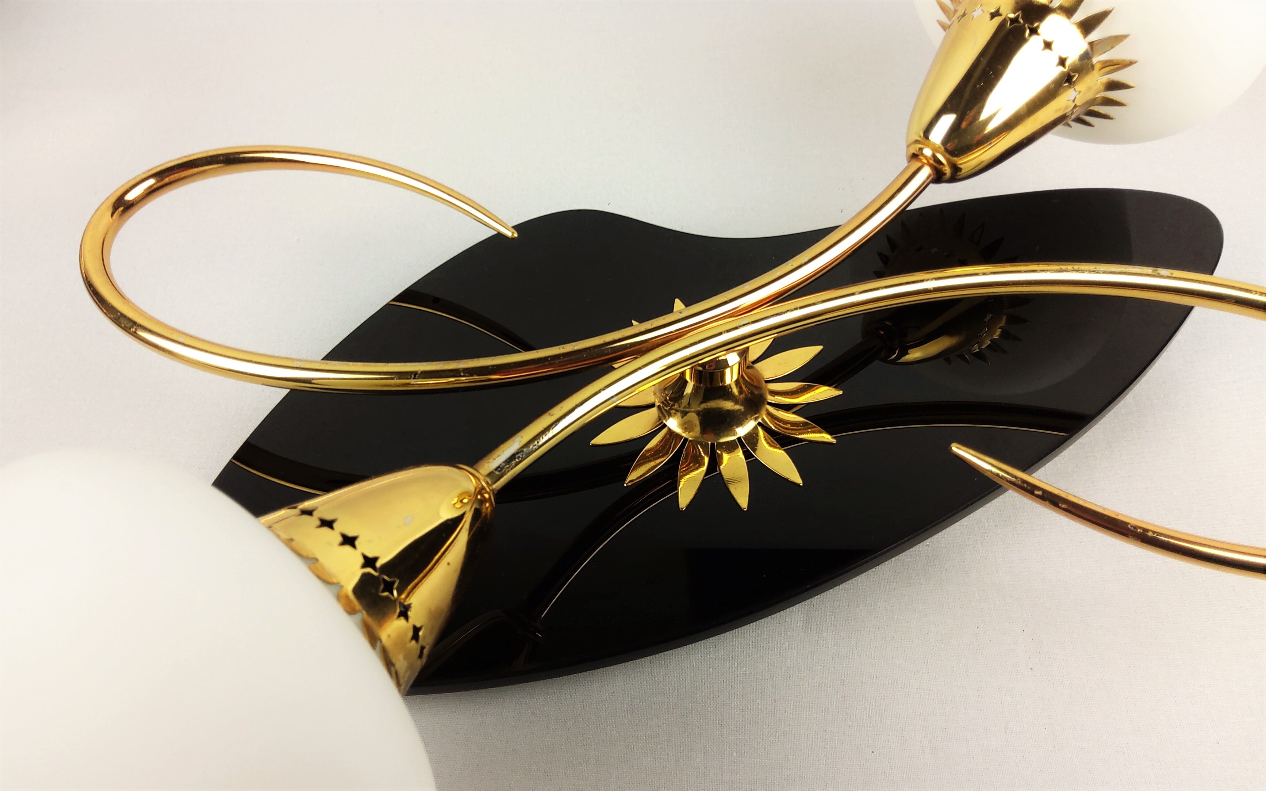 Arlus black and brass opaline sconces 1960