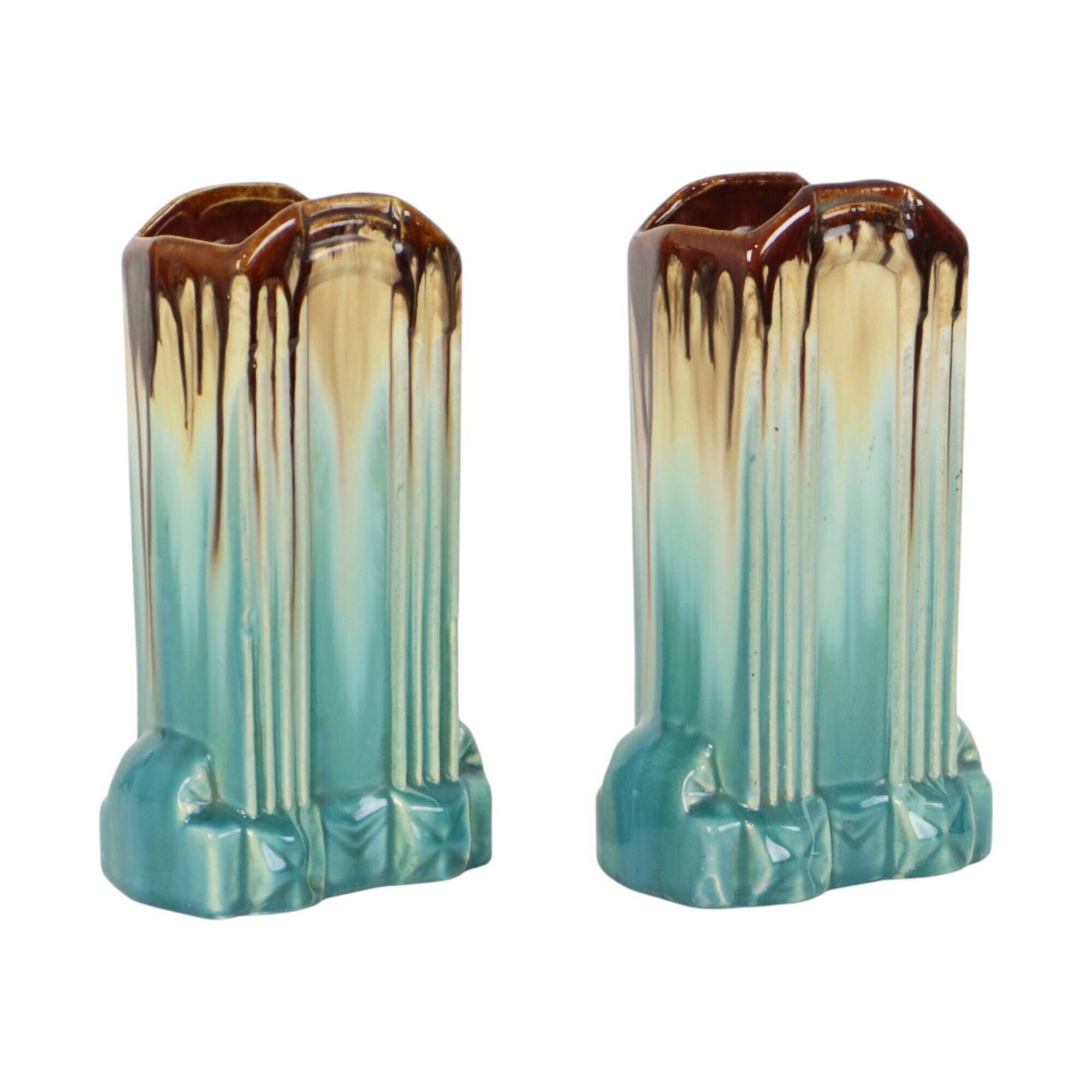 Belgian Art Deco Turquoise Earthenware Vases, Thulin, 22 cm