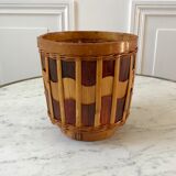 Cache-pot en bois et rotin années 70
