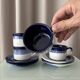Set of 4 Vintage Studio Pottery Cups & Saucers – Hand Glazed Blue & White