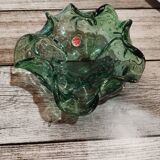 Ashtray or pocket in bubbled Murano glass in green color from the 60s