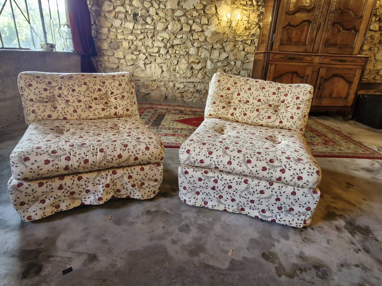 Pair of vintage armchairs, brushed steel frame, velvet.