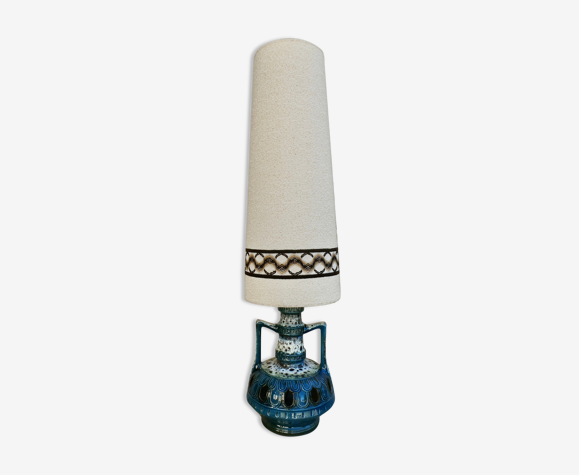 Lampe de sol en céramique bleue, Fat Lava, double éclairage, années 70