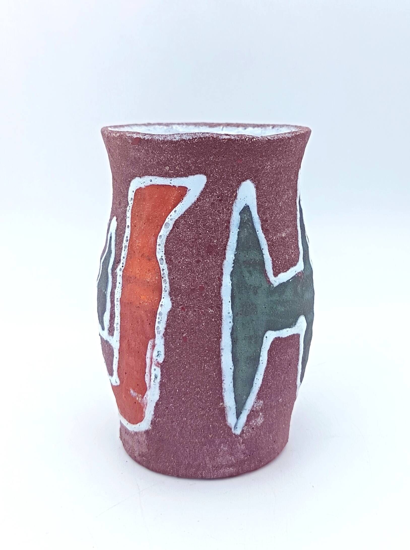 Small Accolay vase in ceramic with polychrome abstract decoration – 1950s/60s