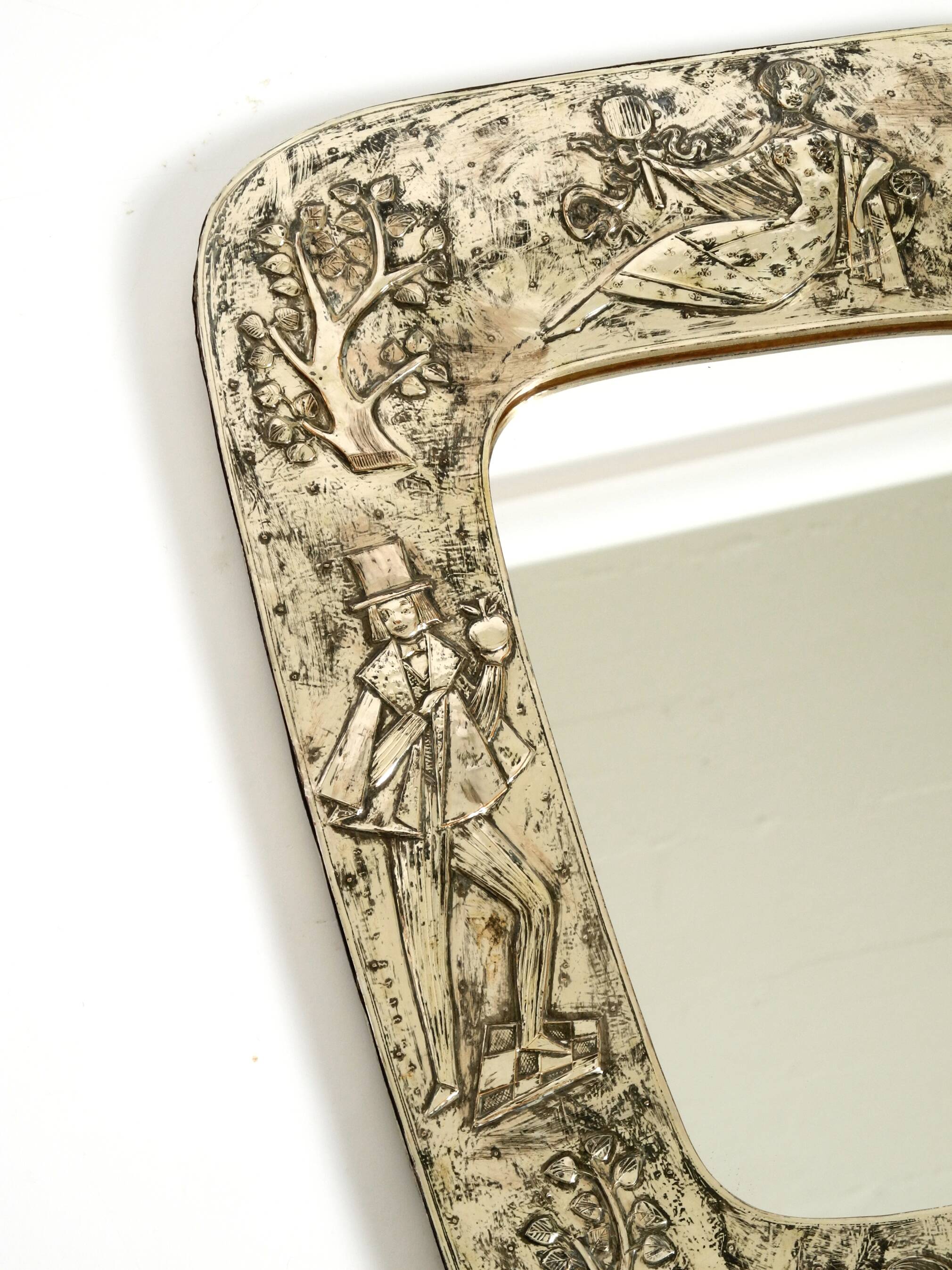 Beautiful Mid-Century Modern Wall Mirror with a Silver-Plated Frame