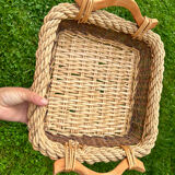 Rectangular burlap wicker basket