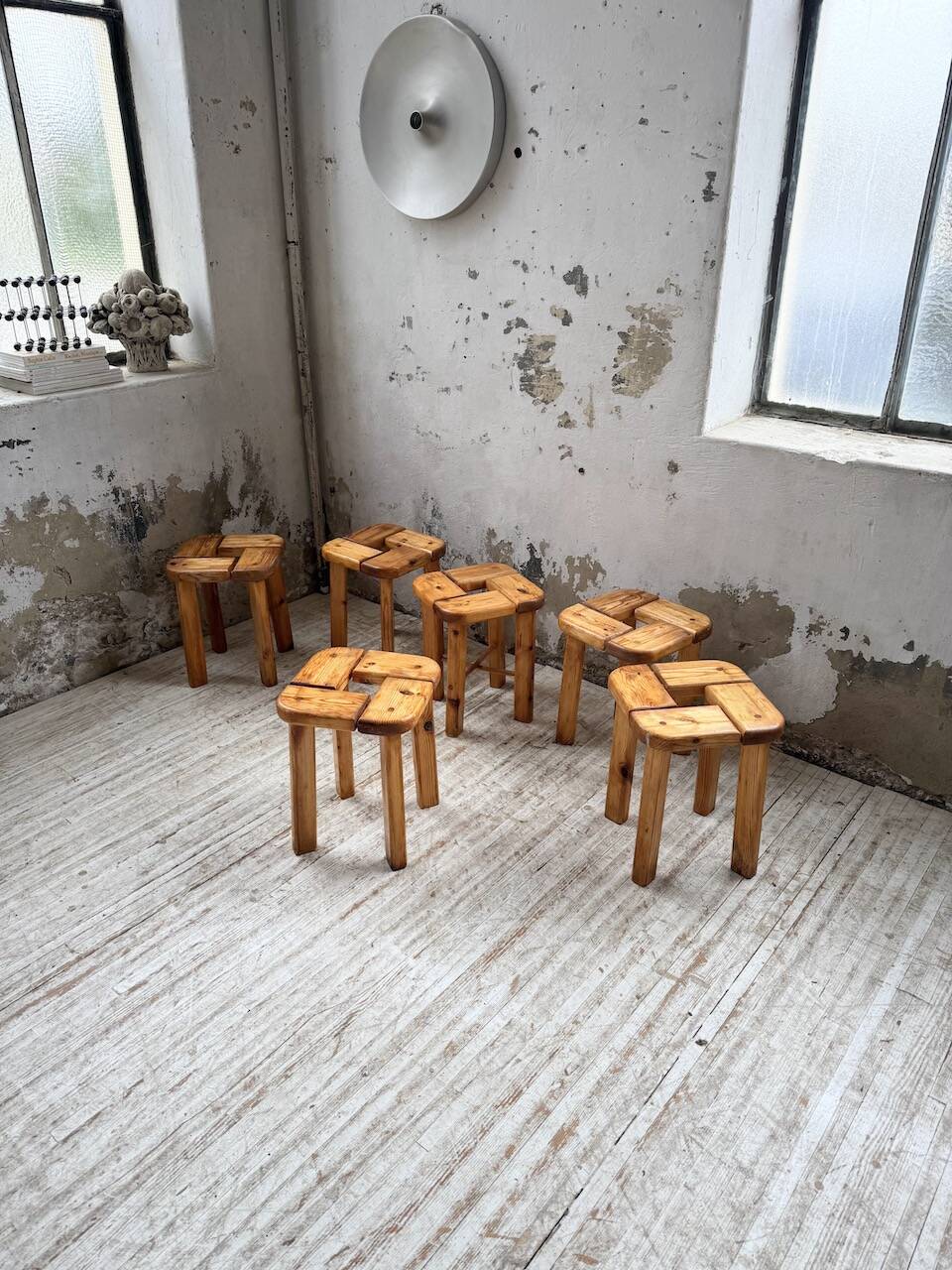Set of 6 Olof Ottelin stools, Finland 1950.