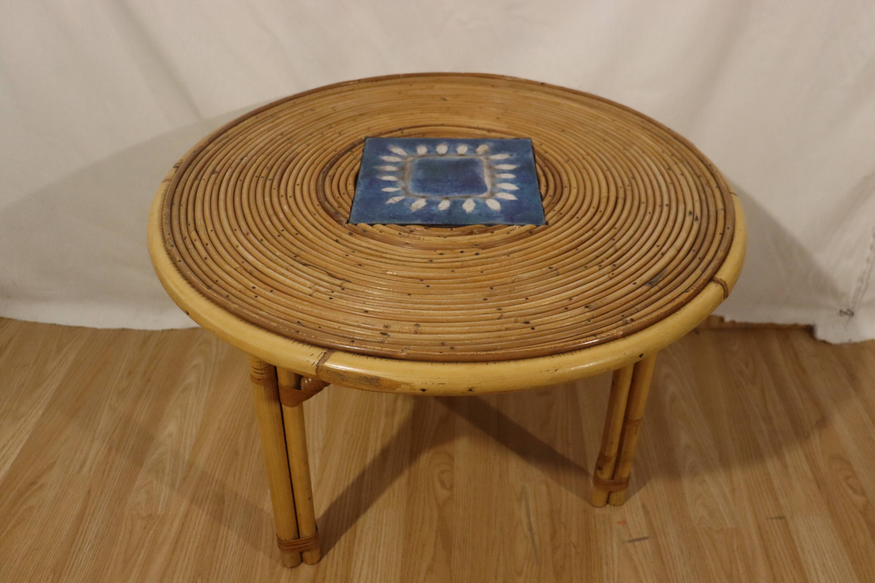 Rattan coffee table attributed Audoux Minnet