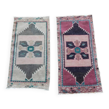Set of 2 vintage handmade Turkish rugs 49x89 cm