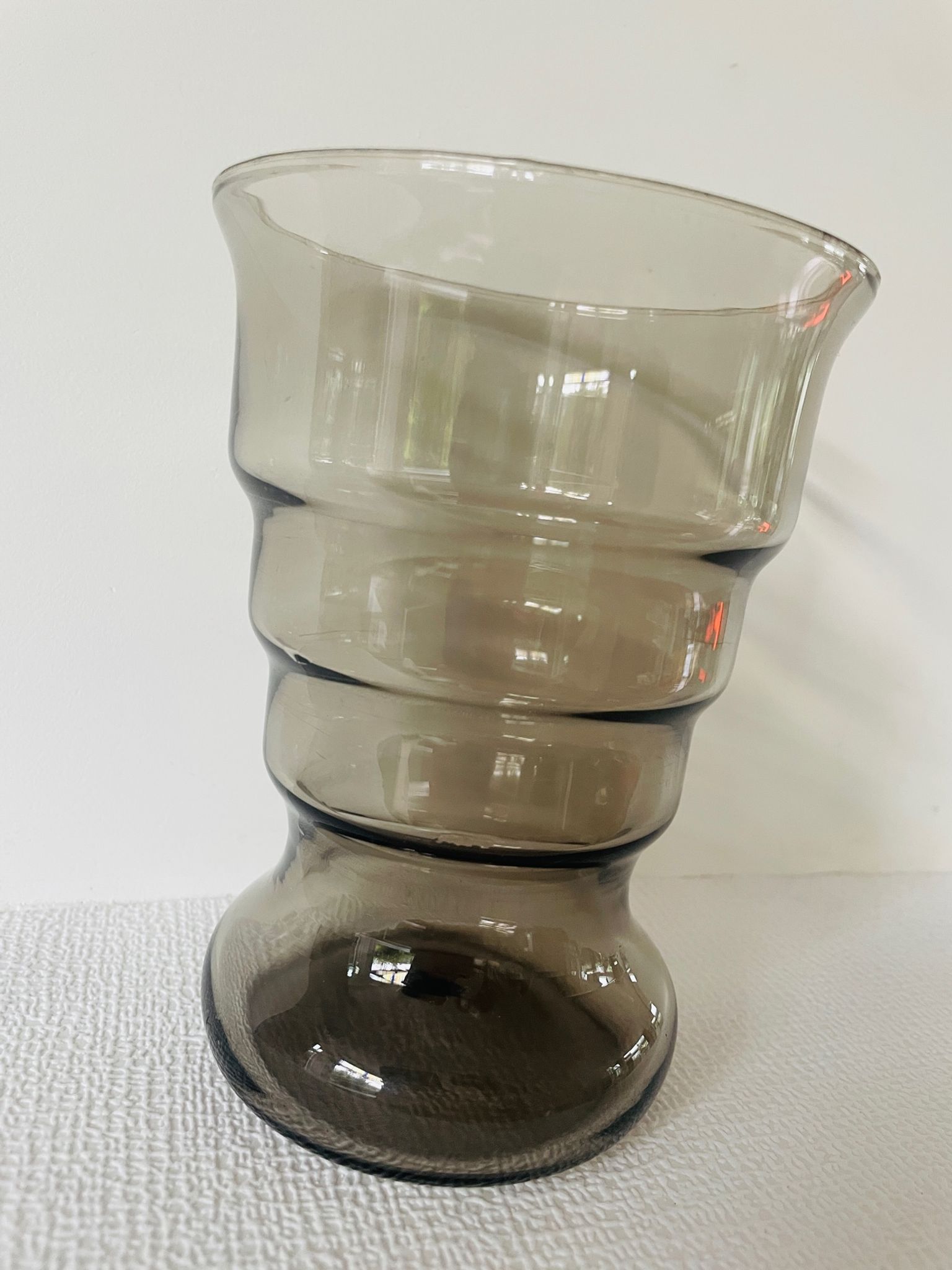 Vintage Leerdam Vase. Glass vase K.P.C. De Bazel. 1920's smoke glass vase Model S.