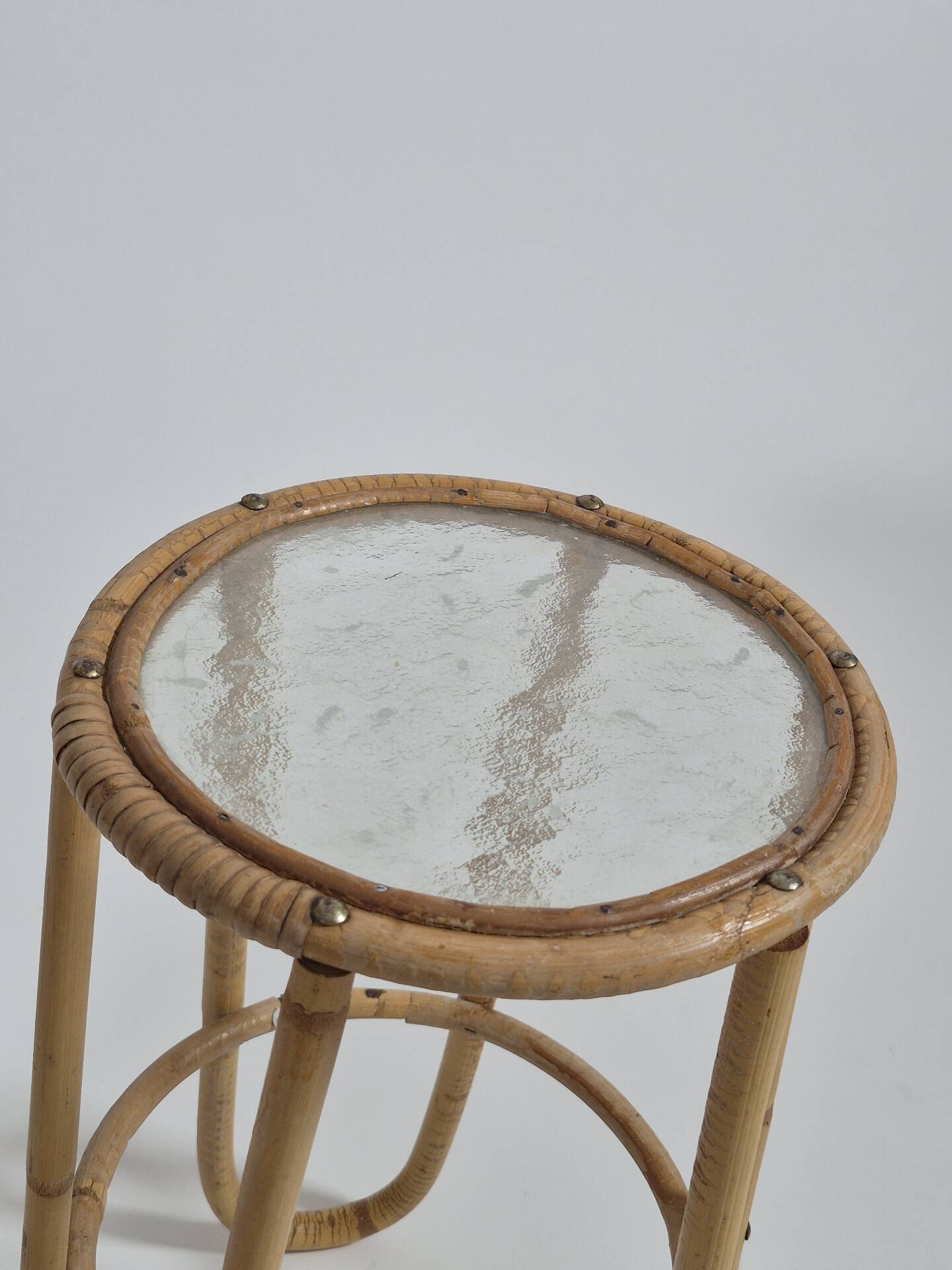 Pair of vintage mid century bamboo ice glass flower stands