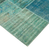 Hand-knotted oriental vintage 205 cm x 300 cm turquoise patchwork carpet