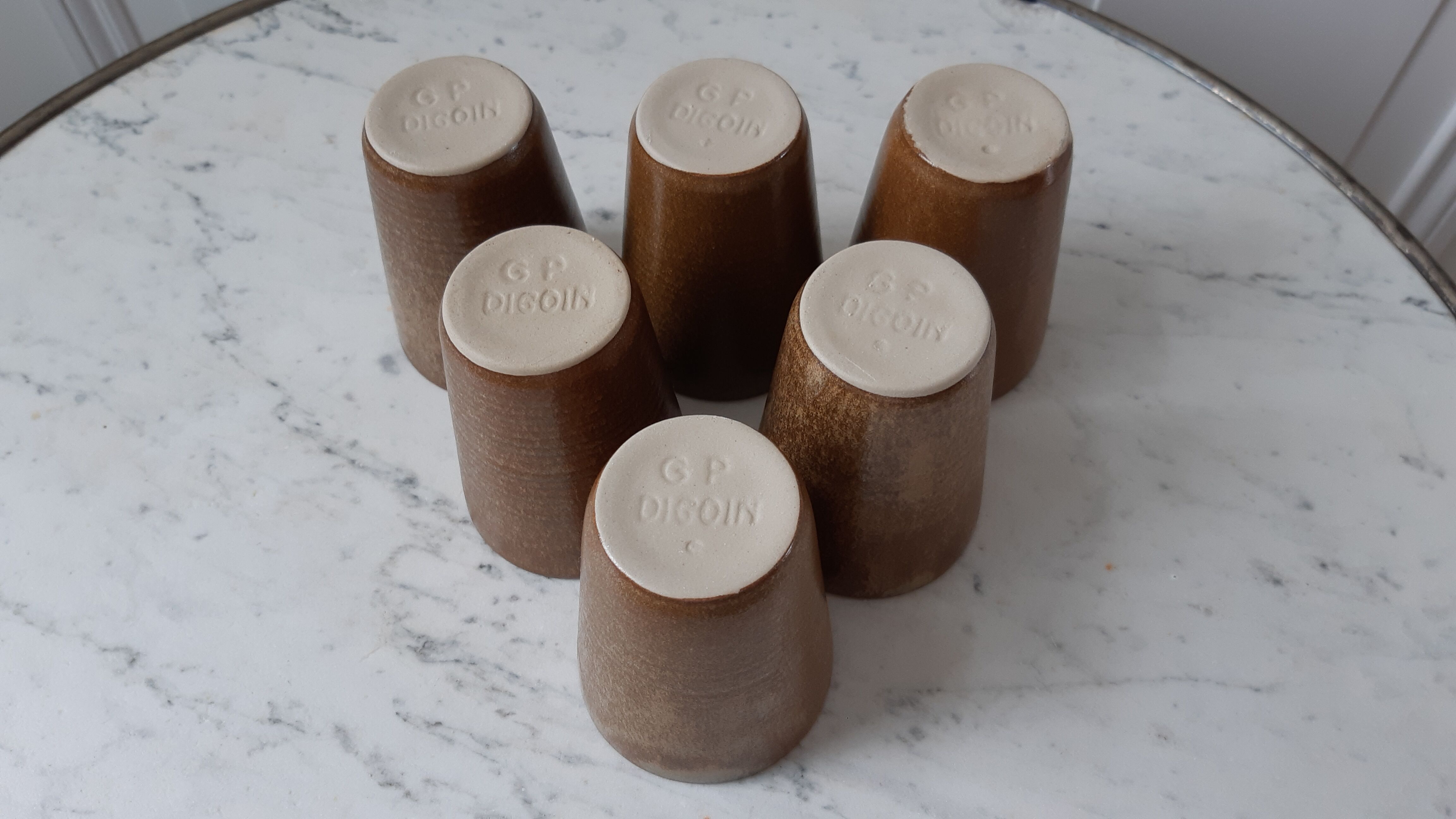 Set of 6 glasses in stoneware Digoin Sarreguemines 70s