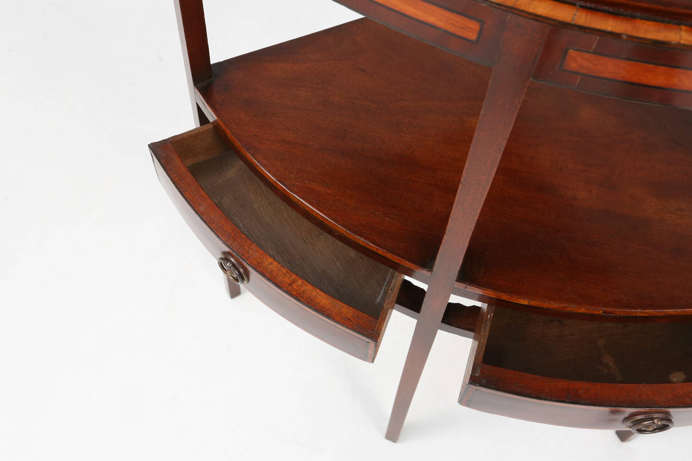 Elegant antique corner cabinet with wood inlay and 2 drawers, France ca. 1850