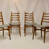 Set of 4 Scandinavian chairs year 50-60 restored anti-stain fabric gray cloud.