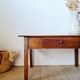 Old farmhouse coffee table in walnut with drawer - L82cm
