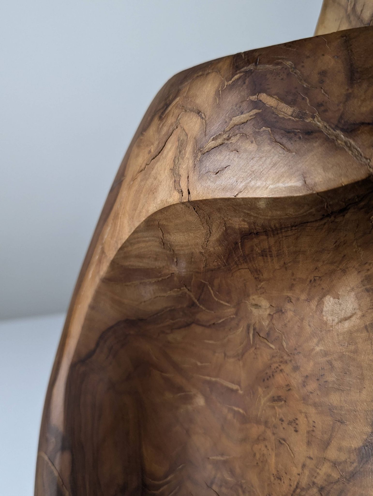 Sculptural table lamp in carved olive wood, organic modern 1970s