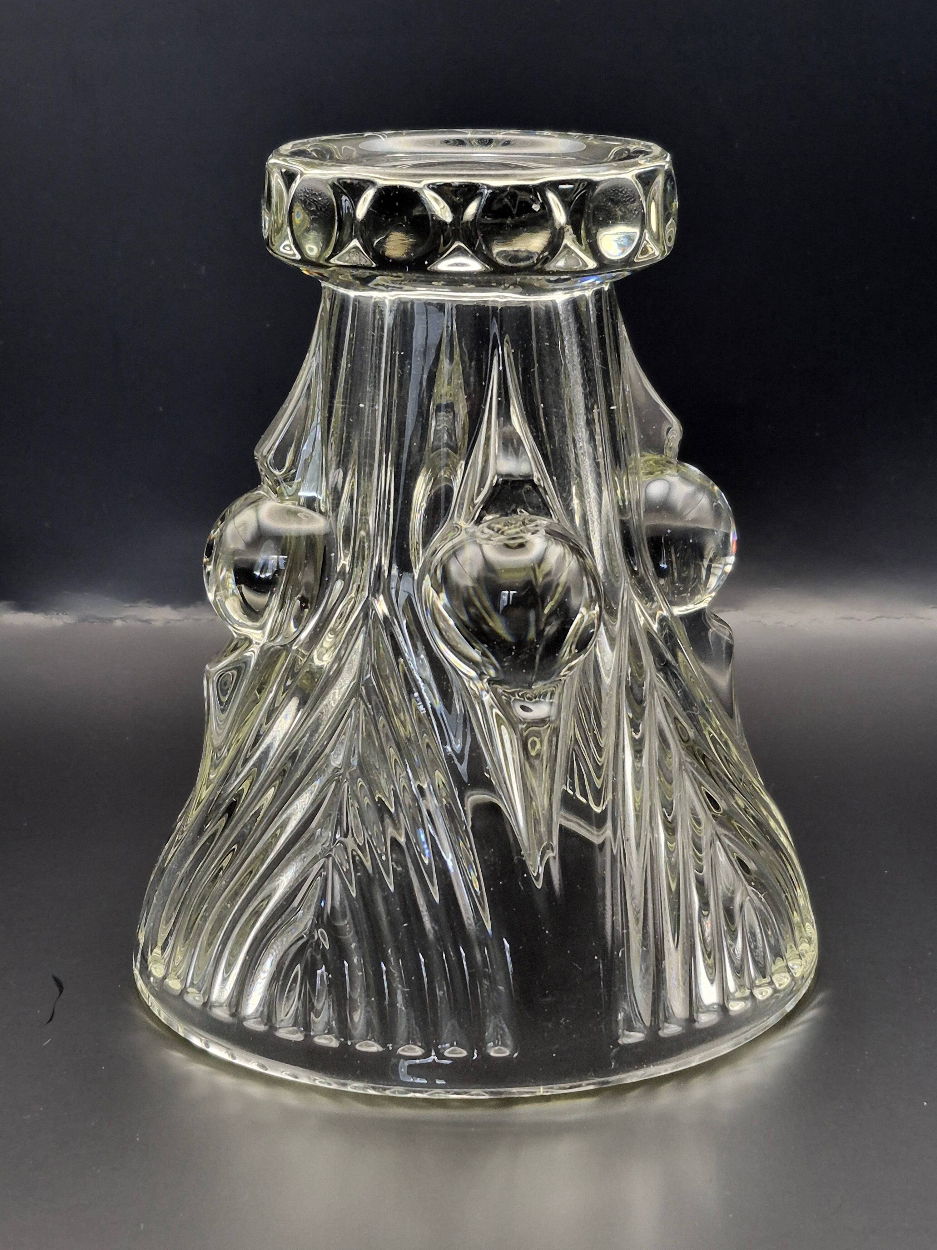 Vintage thick moulded glass/crystal vase Sculptural design Art Deco