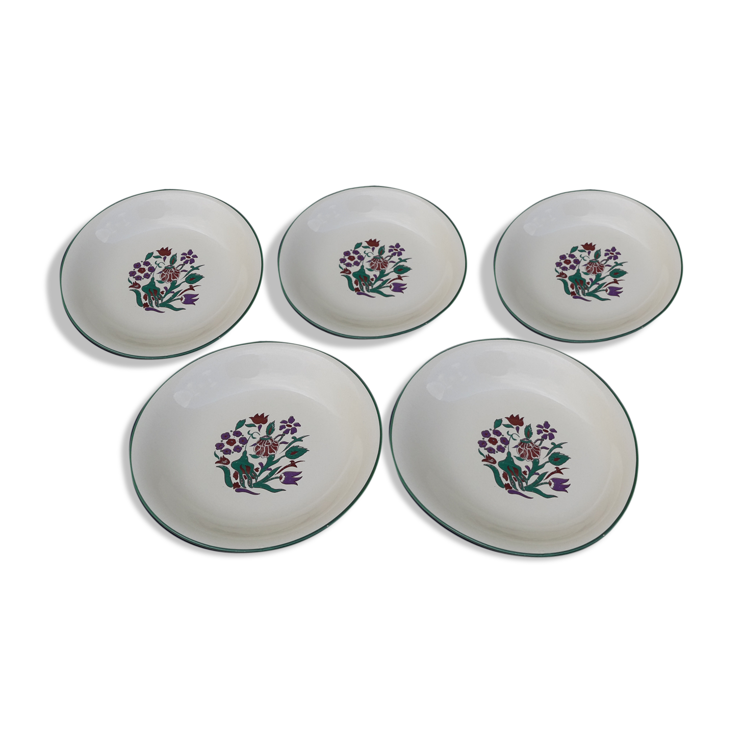 5 hollow plates in salins earthenware floral decoration diam 22 cm