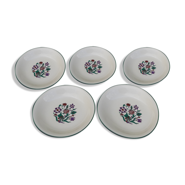 Set de 5 assiettes creuses en faïence de Salins décor floral diam 22 cm
