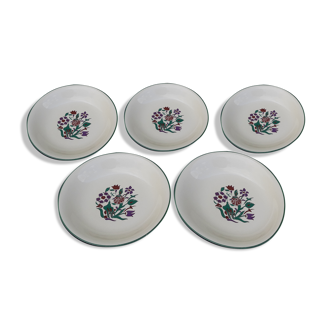 Set de 5 assiettes creuses en faïence de Salins décor floral diam 22 cm