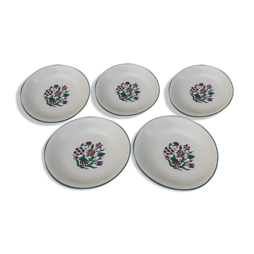 Set de 5 assiettes creuses en faïence de Salins décor floral diam 22 cm