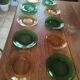 Set of 10 vintage Arcopal glass dessert plates green and orange