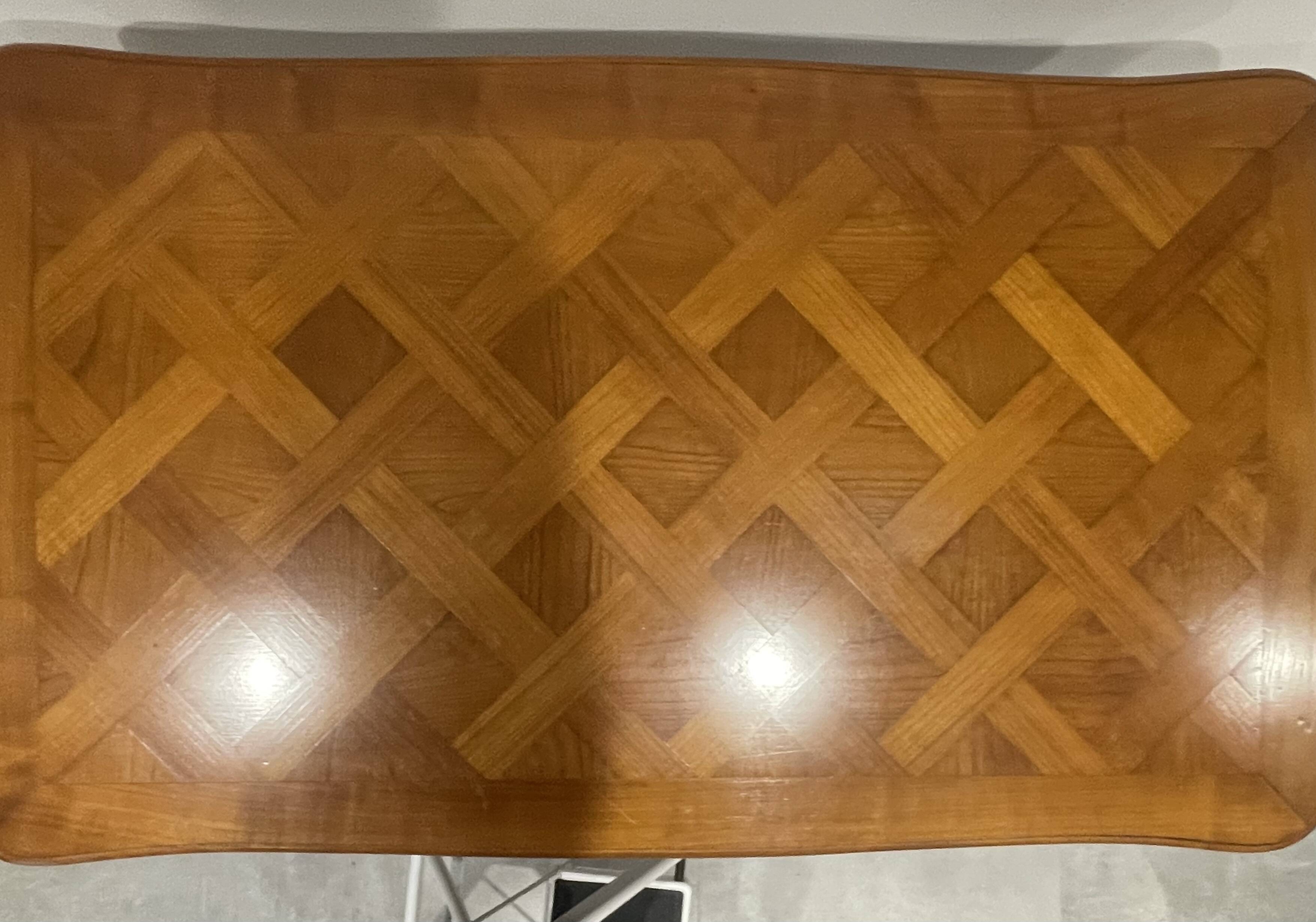 Louis XV style desk, natural wood and marquetry top