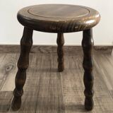 Ancien tabouret tripode bois tourné pieds boules