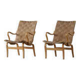 Pair of Swedish armchairs from the mid-century by Bruno Mathsson, model "Eva", 1960s.