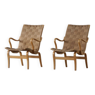 Pair of Swedish armchairs from the mid-century by Bruno Mathsson, model "Eva", 1960s.