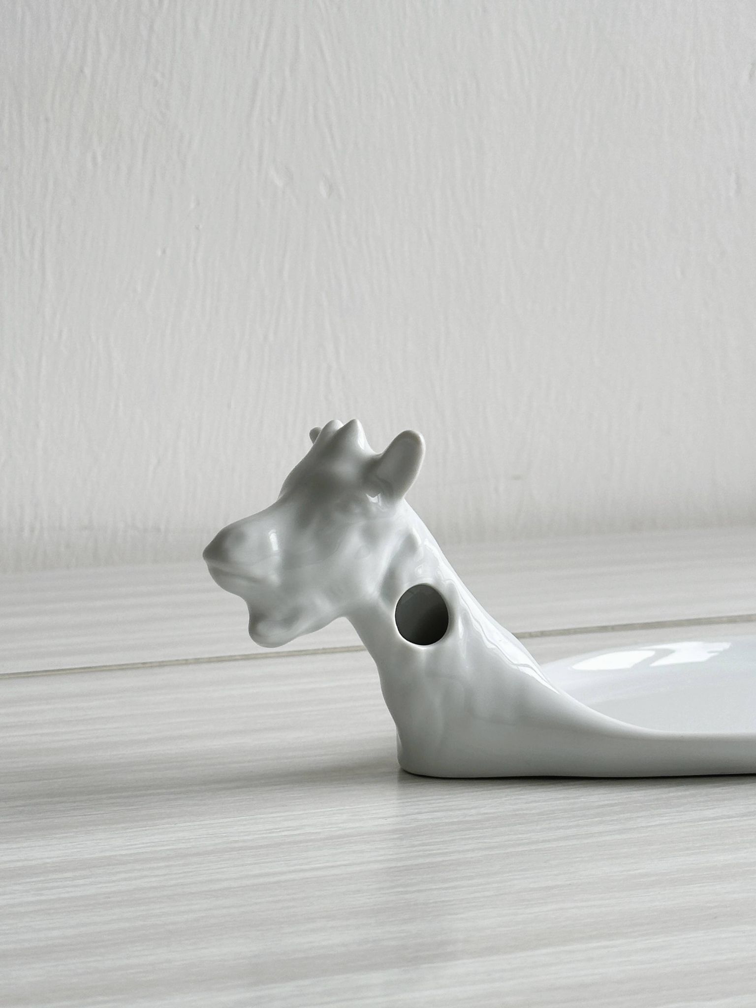 Avignon white porcelain dish in the shape of a goat.